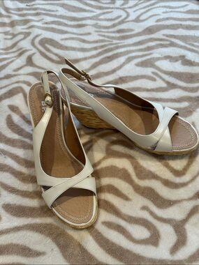 bp Cream Open-Toe Wedge Slingback Sandals